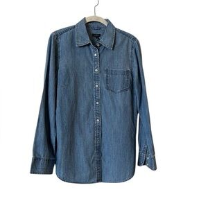 Talbots Button Down Lightweight Blue Denim 100% Cotton Shirt Blouse Top, flaw